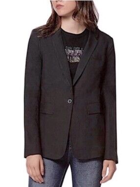 AVEC LES FILLES Joyce Boyfriend Blazer Linen Lyocell Black Single Breasted M